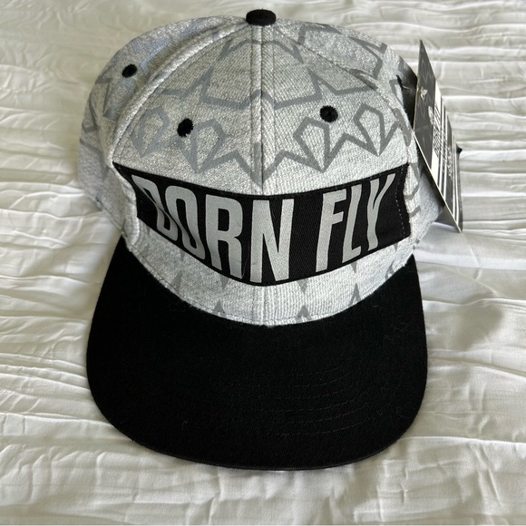 Born Fly Other - BORN FLY NWT! Men's Flat Bill Cap SnapBack‎ Moisture Sweatband Blk/Wht/Silver